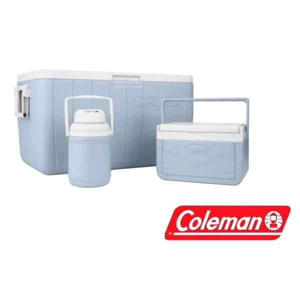 Cooler Coleman Combo 48qt  5qt  botella pliquido Color Celeste